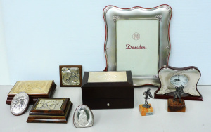 Lot 106 - Group Lot of Pressed Silver Covered and Inlaid Items inc Jewellery Box