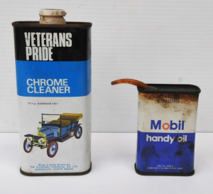 Lot 121 - 2 x pieces vintage Motoring - small Mobil Oil Handy Oil Tin + 'Veteran