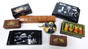 Lot 151 - Group lot of Assorted Eastern Lidded Boxes inc, carved wooden, hand pa
