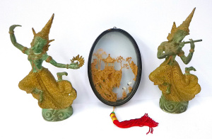 Lot 155 - Small lot of Eastern Items inc 2 x Bronze with Gilt Thai Female Dancin
