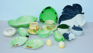 Lot 163 - Group lot vintage Carlton Ware Inc Leaf Plates & Lidded Bowls, Gre