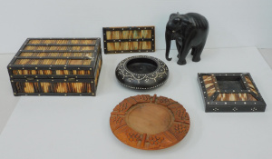 Lot 164 - Group Lot of Eastern Exotic Timber Items inc Ebony Elephant and Inlaid