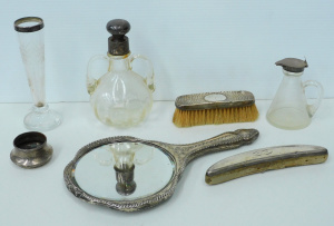 Lot 166 - Group Lot of Stirling Silver Items inc Vase, Vessels, Mirror (af dente