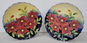Lot 181 - pair Large Unity Gifts Moorcroft style Chargers featuring Hibiscus - b