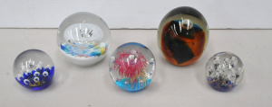 Lot 189 - 5 Glass Paperweight inc Large clear with internal amber, Blue & Av