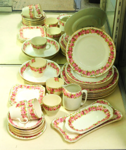 Lot 194 - Vintage Royal Doulton Raby Rose part dinner set in Plates, Sandwich Tr