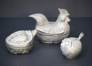 Lot 202 - 3 x Vintage White Metal Eastern Animal Lidded Boxes inc Puffer Fish, T