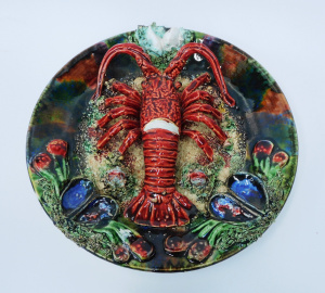 Lot 214 - Vintage Majolica Jose Alvaro Lobster Portugal Caldas da Raina Wall pla