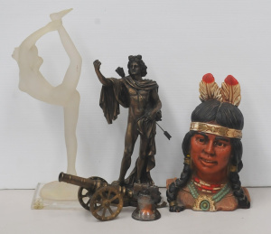 Group lot Mixed items - 1974 Ceramic Bust of a Native American Indian Girl, Ital