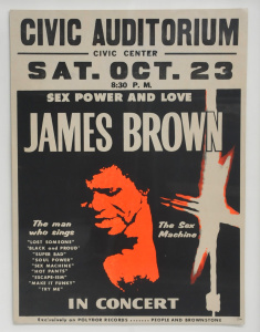 Large framed Ltd Ed Reissue Gig Poster - James Brown 'Sex Power & Love', Civ