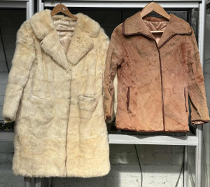 Lot 11 - 3 x ladies vintage furs - Kangaroo jacket with tan leather trim, cream
