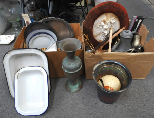 Lot 19 - Mixed Lot of 2 Boxes inc Copper Vase (34cm H), EPNS inc Ice Bucket, Tea