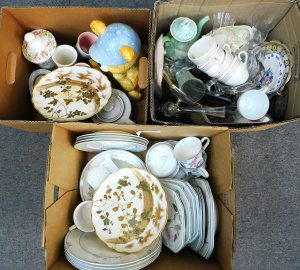 Lot 21 - 3 x Boxes Mixed inc China, Pressed glass, Crystal, EPNS, Teddy Bear Coo Lot 21 - 3 x Boxes Mixed inc China, Pressed glass, Crystal, EPNS, Teddy Bear Coo