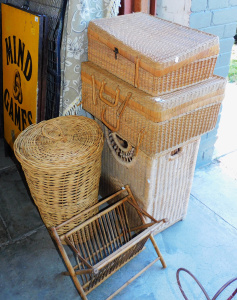 Lot 23 - Group of Vintage Wicker Items inc 2 x Clothes Hampers (both approx 60cm