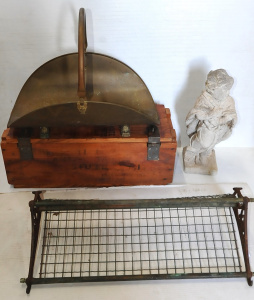 Lot 25 - Group of Vintage Items inc Cement Garden Statuette, Brass Kindling Bask Lot 25 - Group of Vintage Items inc Cement Garden Statuette, Brass Kindling Bask