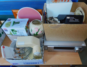 Lot 26 - Group lot 3 x boxes + JVC Stereo Receiver, Retro Ceramics & Plastic