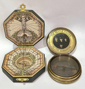Lot 39 - 2 x compasses - brass The Beatles Finder Yellow Submarine & wooden Lot 39 - 2 x compasses - brass The Beatles Finder Yellow Submarine & wooden