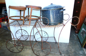 Lot 52 - Group of Vintage Metal Items inc Pair of Wrought Iron Plant Stands in t