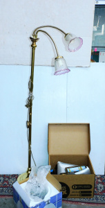 Lot 56 - Mixed Lot inc Twin Light Gooseneck Brass Standard Lamp, Boxed Mercator