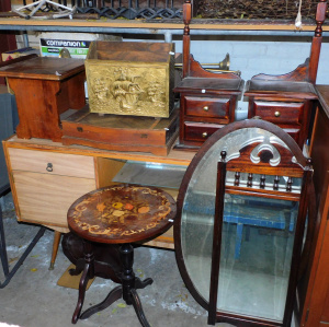 Lot 59 - Group Lot of Vintage Occasional Furniture inc Marquetry Miniature Desk,