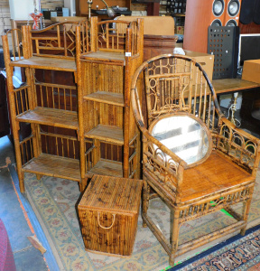 Lot 77 - Group of Vintage Bamboo Furniture inc Wall Unit (130cm H), Arm Chair, W
