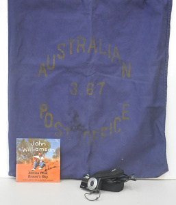 Lot 90 - 3 items - large vintage blue canvas Australian Post Office bag, sgd Joh Lot 90 - 3 items - large vintage blue canvas Australian Post Office bag, sgd Joh