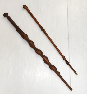 Lot 152 - 2 x vintage walking canes incl Natural knob and carved with snakes
