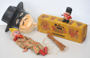 Lot 173 - 3 x toys - Pelham Clown string puppet with box, 1970s Zorro plastic ma