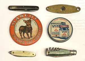 Lot 191 - Grp - small Vintage Vicks Test sample tin, Mascot Crushed cut Tobacco