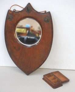 Lot 207 - 2 Early 20thC Timber Items Edwardian Shield Form Hall Mirror with Scar