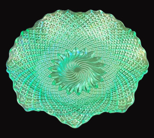 Lot 213 - Vintage Uranium Celeste blue glass bowl with exterior pattern & wa