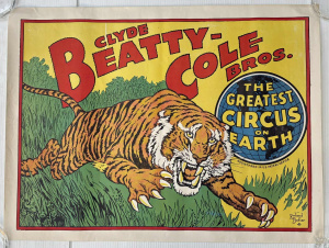 Lot 219 - 1960s Clyde Beatty-Cole Bros circus poster - The greatest circus on ea