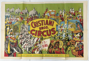 Lot 220 - 1960s Cristiana Bros Circus poster - Giant safari parading 12 noon on