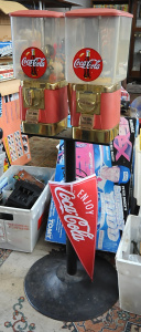 Lot 1 - Vintage Candy kid Twin Head Commercial Gumball Dispenser w Cast Iron Bas