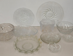 Lot 37 - Group Lot of Pressed European and Other Glass Serving Platters and Bowl