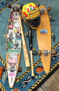 Lot 38 - Lot of Mixed Sporting Items 2 x Longboard Skateboards , Motorcycle Helm