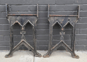 Lot 51 - Pair of Heavy Cast Iron Art Deco Ecclesiastic Bench Ends 70cm H