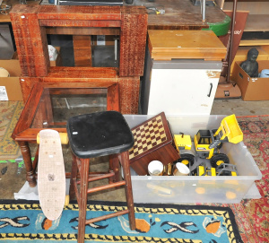 Lot 60 - Group Lot of Mixed Items incl Occasional Furniture, Assorted Toys, Indu Lot 60 - Group Lot of Mixed Items incl Occasional Furniture, Assorted Toys, Indu