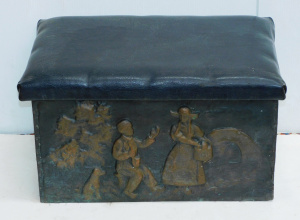 Lot 65 - Vintage Pressed Brass Fire Box Depicting Dutch Scenes 56cm W