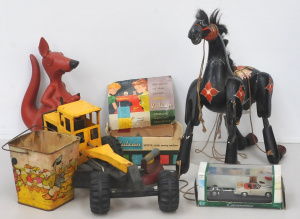 Lot 66 - Lot Vintage Kids Toys incl Plastic Kanga Money Bank, Tonka Construction Lot 66 - Lot Vintage Kids Toys incl Plastic Kanga Money Bank, Tonka Construction