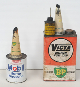 Lot 67 - Mixed Lot of Vintage Oil Tins and Funnels inc 2 x BP Funnel Lids, BPVit