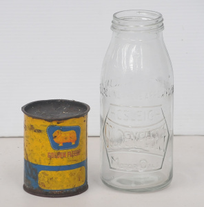 Lot 73 - Vintage Golden Fleece Motor Oil Glass Bottle w embossed Text (23cm H) a