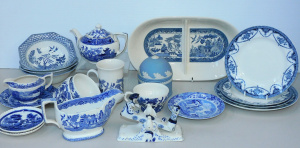 Lot 94 - Group lot Blue & White Ceramics inc Burleigh Ware willow Teapot, Ja