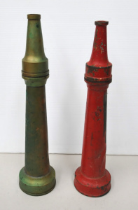 Lot 115 - 2 x Vintage Copper and Brazz Fire Hose Nozzles - Approx 40cm L Lot 115 - 2 x Vintage Copper and Brazz Fire Hose Nozzles - Approx 40cm L