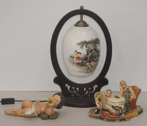 Lot 117 - Mixed Lot of 3 Items inc Chinese Timber, Brass and Painted Glass Table