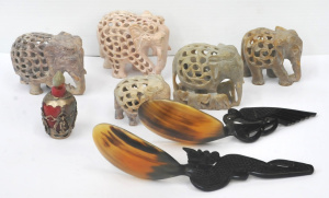 Lot 146 - Group lot of Eastern & Oriental items inc Carved Stone elephants, Lot 146 - Group lot of Eastern & Oriental items inc Carved Stone elephants,