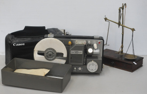 Lot 151 - Antique Set of Brass Scales on Oak Base with Various Weights (35cm H),