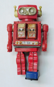 Lot 163 - Vintage pressed tin Rotate-O-Matic Super Astronaut by SJM Taiwan circa Lot 163 - Vintage pressed tin Rotate-O-Matic Super Astronaut by SJM Taiwan circa