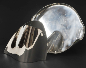 Lot 208 - 2 pces Georg Jensen Modernist stainless steel inc Sloped Vase 23cm H & Lot 208 - 2 pces Georg Jensen Modernist stainless steel inc Sloped Vase 23cm H &