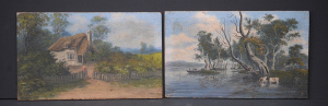 Lot 216 - Artist unknown - 2 x Unframed c1900 Oil Paintings on Cigar Box Lids -